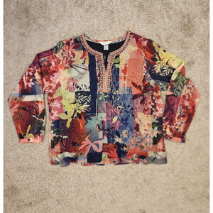 Women's Christopher & Banks Petite Blouse LP Multi-color Floral Patchwork